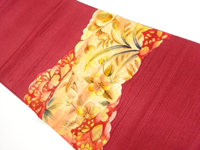 JAPANESE NAGOYA OBI / HAND PAINTED / FLOWER